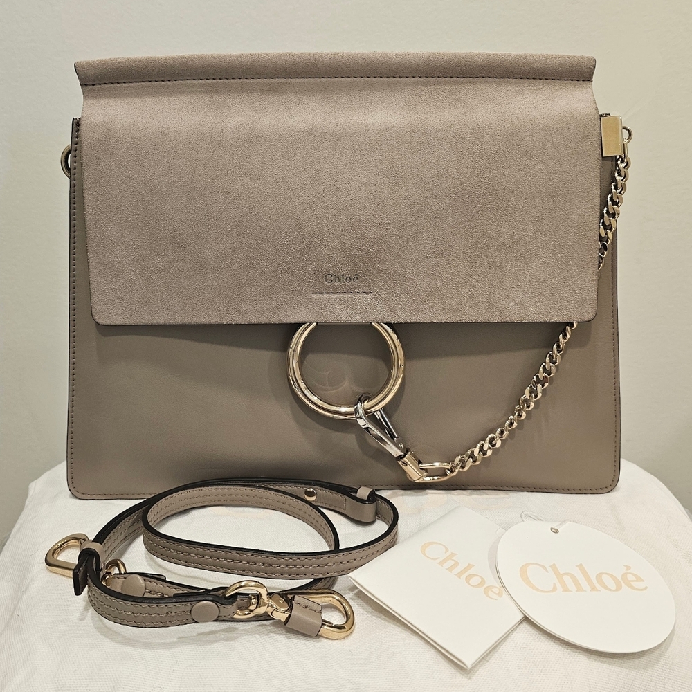 Chloe Taupe Leather and Suede Shoulder Bag
